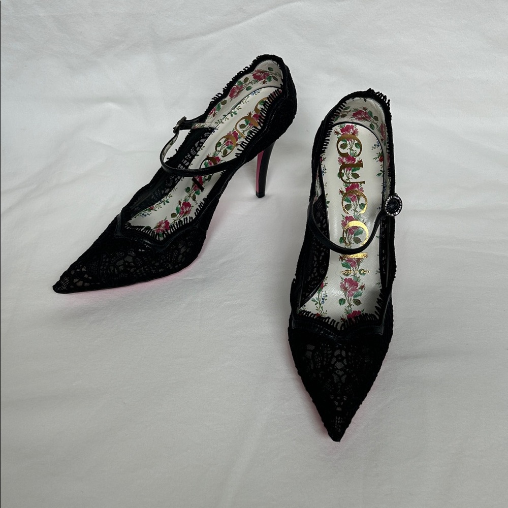 Gucci Virginia Pointy Toe Black Mary Jane Pump